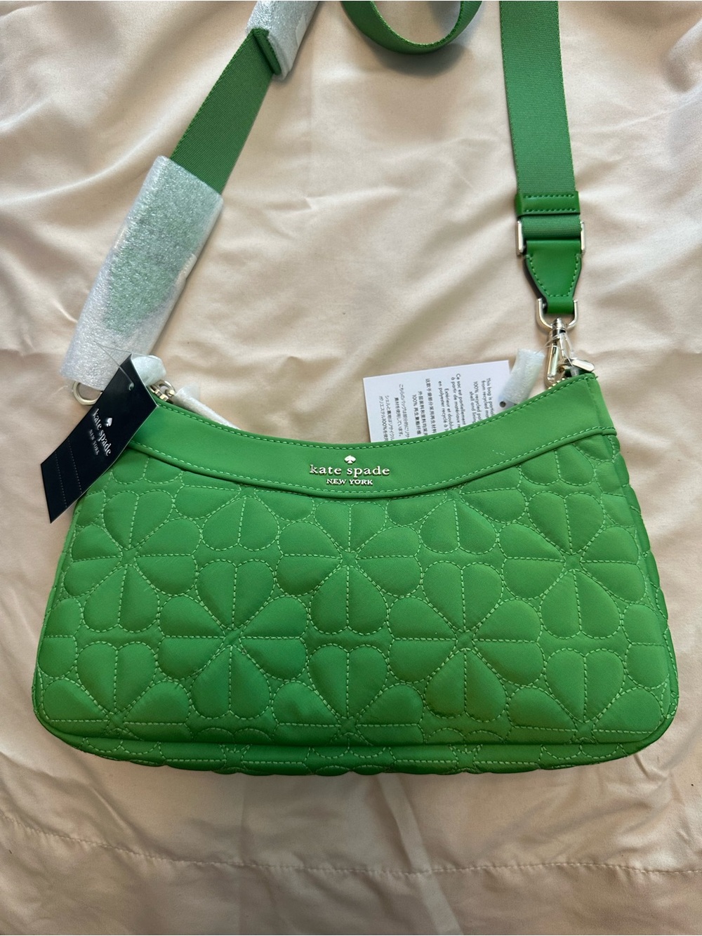 kate spade Green Quilted Floral Shoulder Bag with Removable Strap